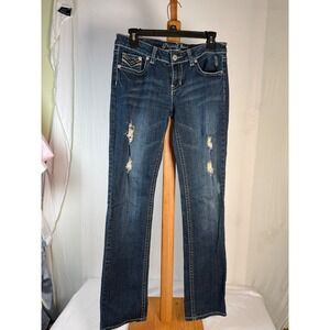 Request Jeans Womens 11/30 Dark Wash Distressed Rhinestone Embellished Bootcut